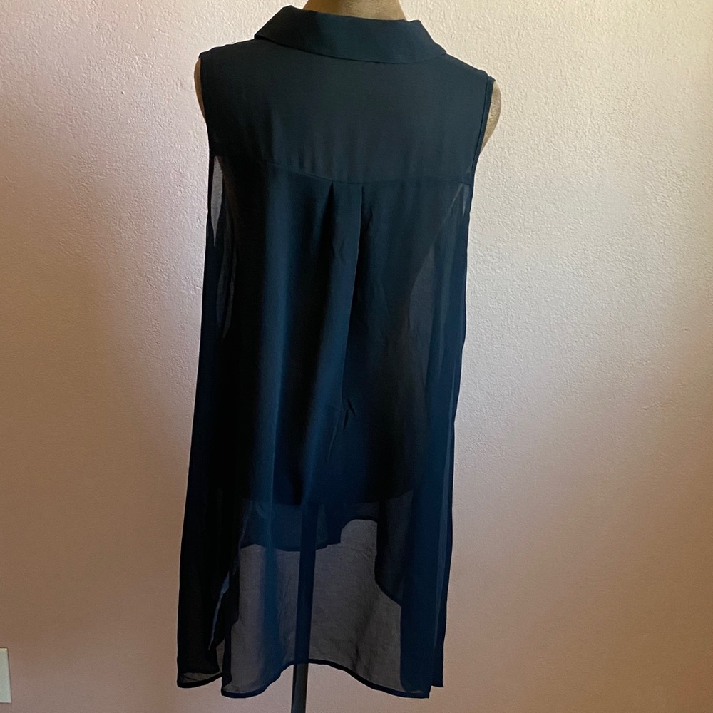 BCBGMaxAzria Sheer Sleeveless Button-Front Tunic in Black - Picture 4 of 9